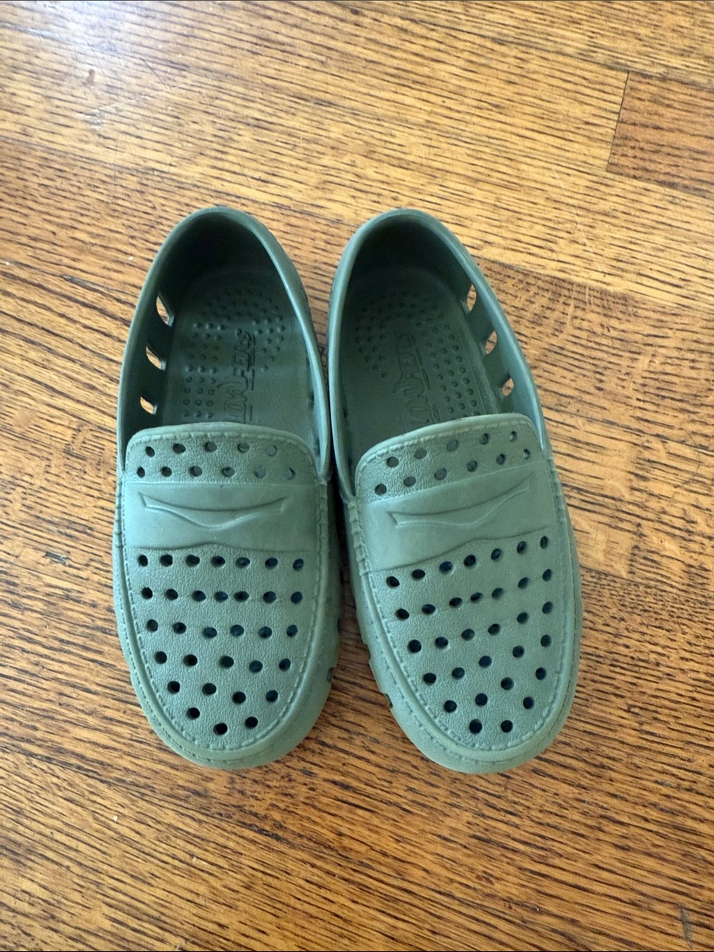 Kids Olive Green Perforated Slip-On Loafers
